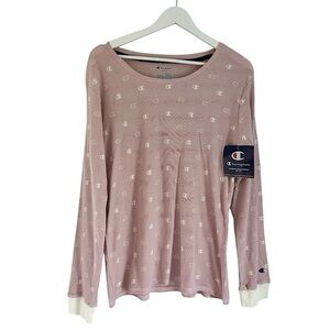NWT Champion Women’s Long Sleeve Thermal Round‎ Neck Logo Shirt Pink Size Medium